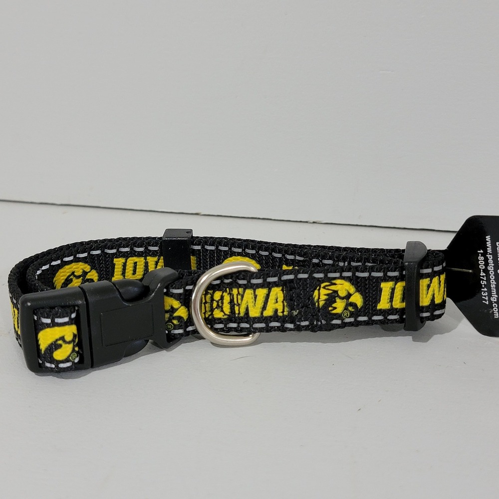 Iowa Hawkeyes Dog Collar Reflective Black Gold Small 10-14in Pup-Rally NCAA